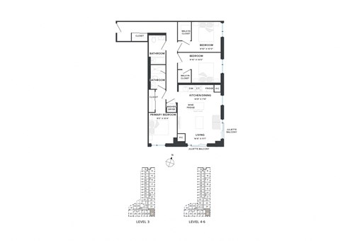 Floor plan for 3 beds, 2 baths, 1148 sqft